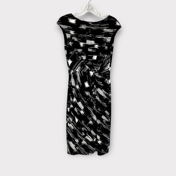 Lauren Ralph Lauren Womens Black White Abstract Print Dress Twist Waist size 2 - Picture 1 of 10